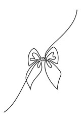 Decorative ribbon bow in continuous line art drawing style. Gift bow-knot black linear design isolated on white background. Vector illustration