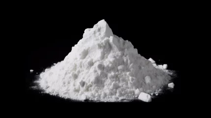 Fotobehang Pile of white powder looking like cocaine or amphetamine isolated on black background © Kondor83