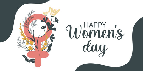 Happy Women's Day banner. The banner is excellent for social media posts, cards, brochures, flyers, and advertising poster templates. 