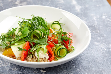 buckwheat with fresh vegetables closeup