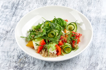 buckwheat with fresh vegetables closeup