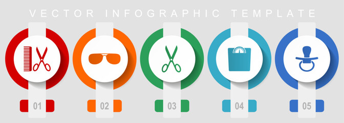 Lifestyle flat design icon set, miscellaneous icons such as barber, sun glasses, scissors, weight and nipple, vector infographic template, web buttons collection