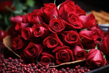 Red roses intertwined with fragrant spices, engagement, wedding and anniversary image