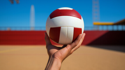 A Red Ball In Hand For Playing Volleyball