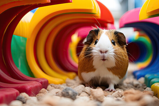 Colorful playground for a cute guinea pig