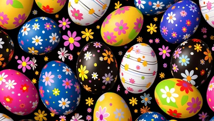 Foto op Plexiglas Easter subject with Easter eggs and a variety of colors and floral patterns © Erich