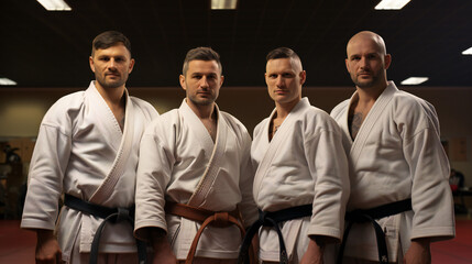 A Group Of Men In Karate Gi Uniform During A Training