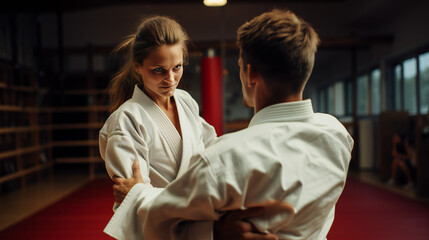 Man And Woman Are Practising Martial Arts