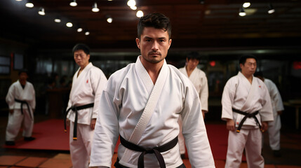 Men In Karate Gi Uniform Standing in a Sports Hall
