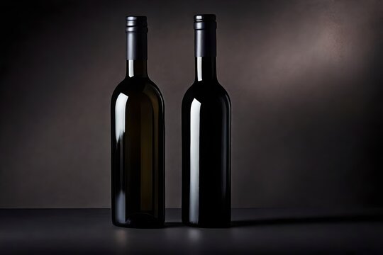 two wine bottles  , wine product mockup , bottle of wine on minimal marble background , advertising template