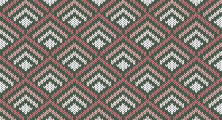 Seamless pink and green geomatric knitted pattern,  Festive Sweater Design. Seamless Knitted Pattern