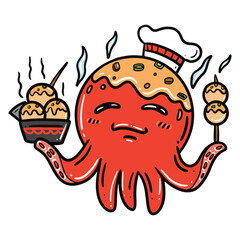 Cute Octopus Takoyaki Mascot Logo Character