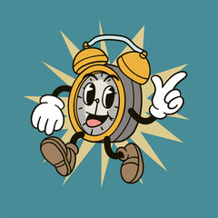 alarm clock illustration in retro cartoon style