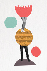 Sketch vertical collage comics of two weird unusual people without faces isolated on painted...