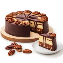 Sliced Chocolate Cheesecake w Pecan Nuts