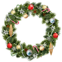 Fototapeta na wymiar Vector Christmas Wreath with Christmas Decorations