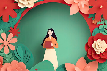 illusion graphic frame woman and flower