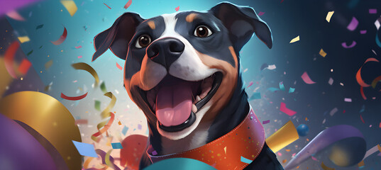 Happy dog celebrates birthday