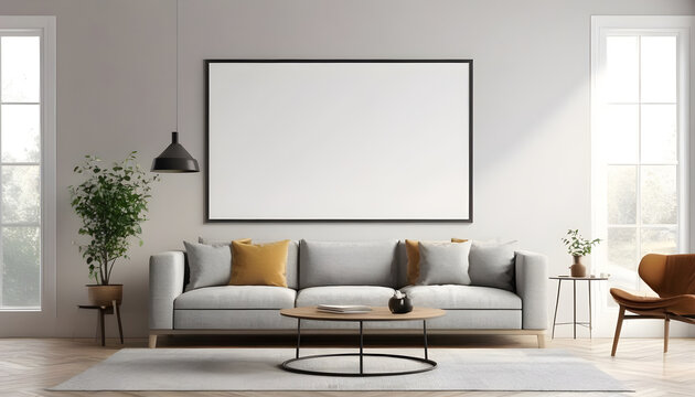 Mockup-poster-frame-on-the-wall-of-living-room--Luxurious-apartment-background-with-contemporary-design--Modern-interior-design--3D-render--3D-illustration