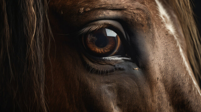 photograph highlighting the intricate details of the eyes of a majestic wild horse