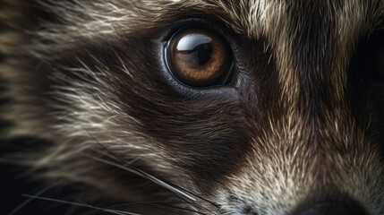 photograph of the curious eyes of a mischievous raccoon