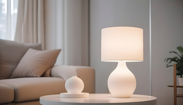 A modern lamp on the table. Mockup template for your lampshade design.