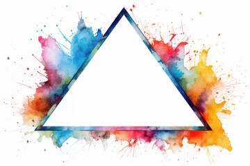 Fototapeta na wymiar blank triangle frame with colorful watercolor splashes