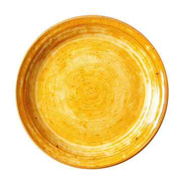Empty Rustic Ceramic Yellow Plate Isolated on a Transparent Background