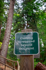 View of sign Clothing is required beyond this point on the way to the Wreck Beach in Vancouver