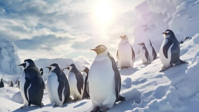 a group of penguins in winter, footage, 4k footage, videos, short videos