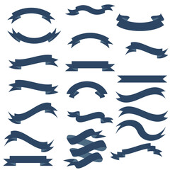 Ribbon vector set on white background.  Ribbons collection isolated on white background. Ribbon elements.  Modern simple ribbons collection. Vector illustration. Label, badge and borders collection.