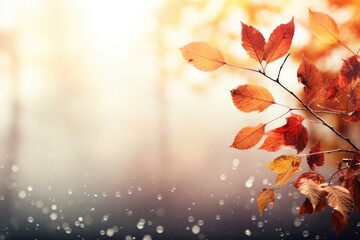 Naklejka na ściany i meble Autumn Photo Overlays Leaves Fog Rain Sun Light White Background