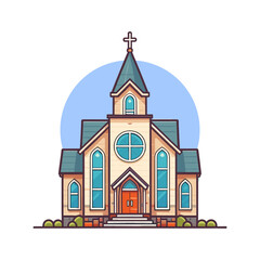 Church building flat design vector illustration.