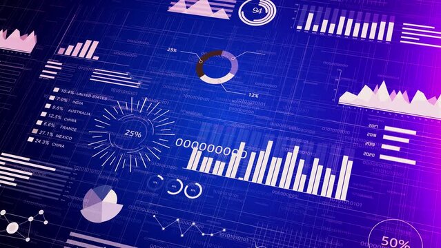 4K 3D Stock Exchange Bull Market. Bars Charts Business Economy infographic elements charts graphs marketing digital background, statistics. business strategy investment. Technology data analysis.