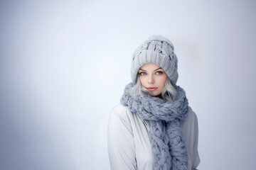 Book Lover In A Cozy Blanket Scarf Is Freezing Icicles Snow On White Background