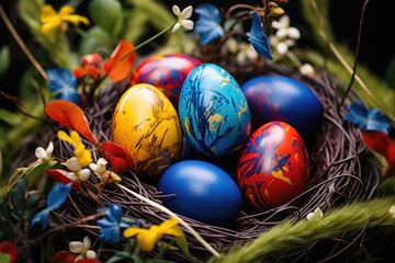 Easter eggs hidden in grass, hunt theme, vibrant and lively