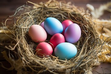 Easter eggs in a nest, natural and rustic, great for a background