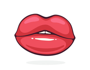 Female kiss. Vector illustration. Hand Drawn Cartoon Clipart with Outline. Isolated on white background