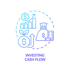 2D gradient investing cash flow icon, simple isolated vector, blue thin line illustration representing cash flow management.