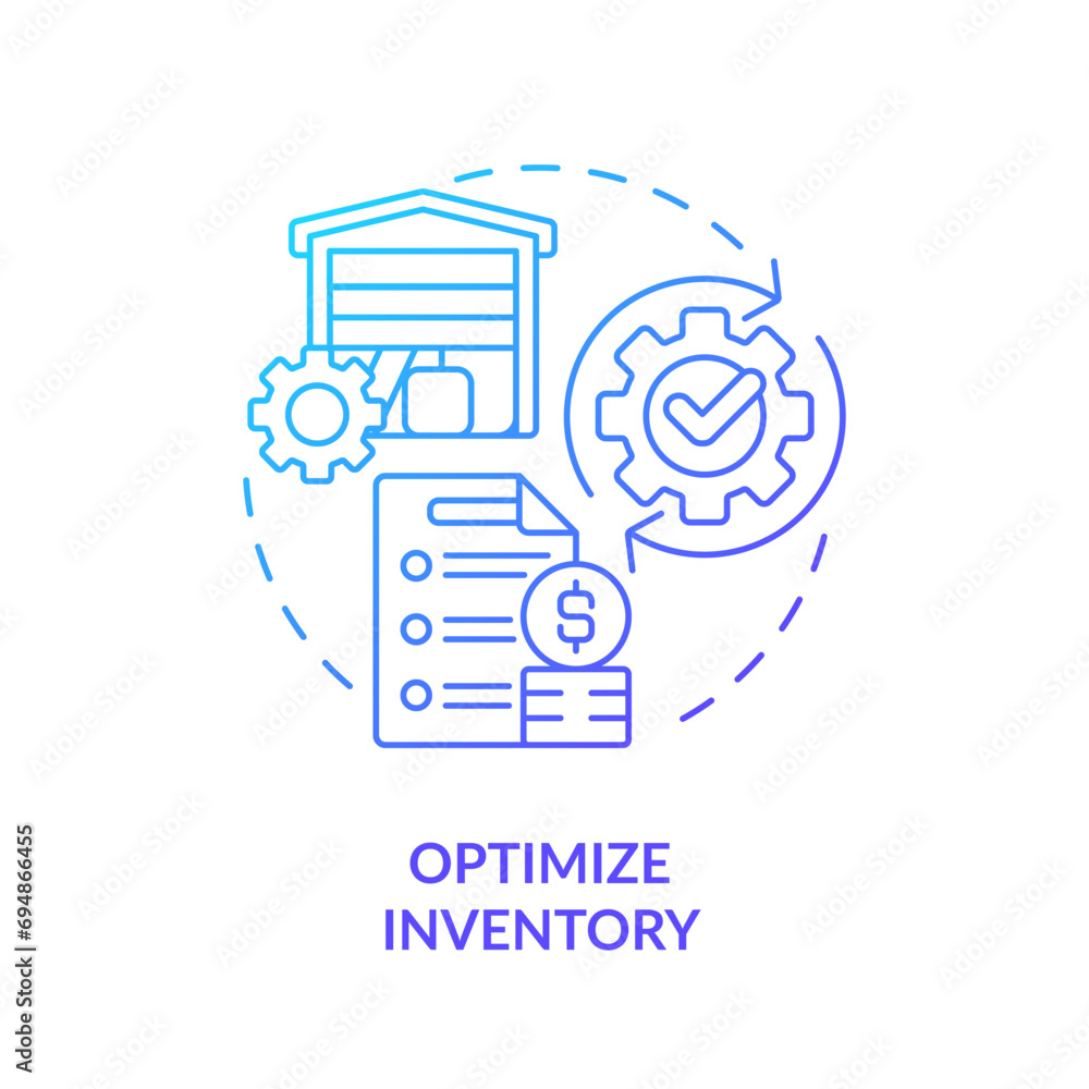 Poster 2d gradient optimize inventory icon, simple isolated vector, blue thin line illustration representin