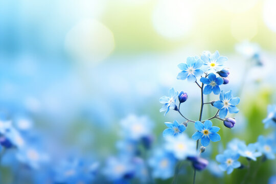 Forget me not flowers on soft blurred background