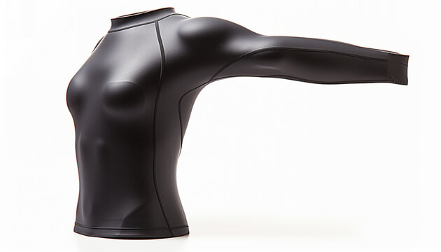 Sleek black mannequin torso displaying a modern design on a white background.