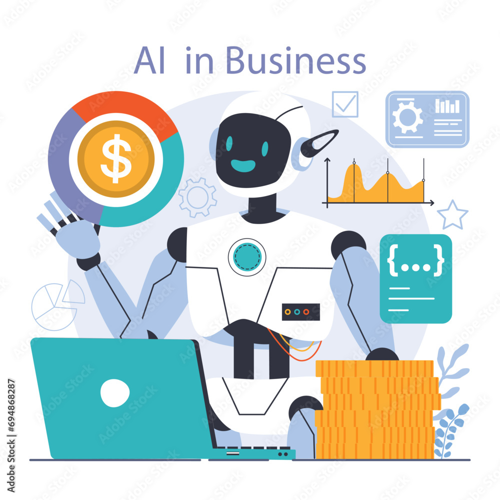 Poster ai integration. artificial intelligence and human synergy. neural network assistance and robotizatio