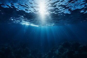 Dark blue ocean surface seen from underwater - obrazy, fototapety, plakaty
