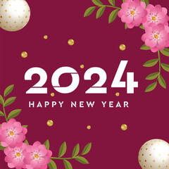 realistic new year 2024 with flower red background