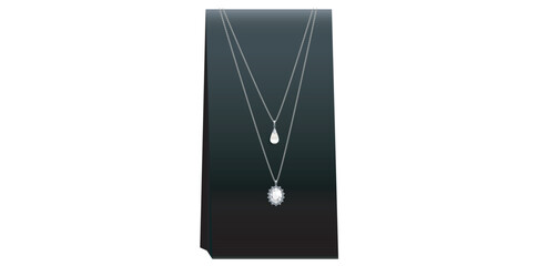 Beautiful And Luxury Necklaces On Jewelry Stand Neck, Two Layers Of Classic Silver Necklaces Vector Illustration.