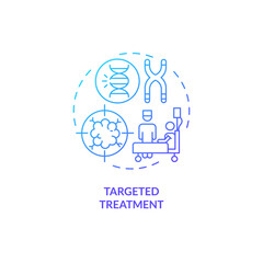 2D gradient targeted treatment icon, simple isolated vector, thin line blue illustration representing cell therapy.