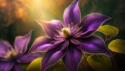 Fioletowy kwiat Powojnika. Dekoracja, Generative AI