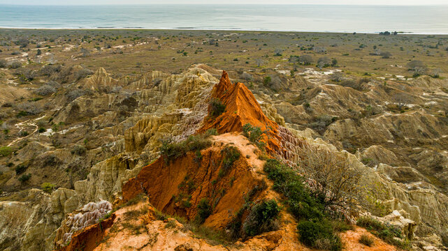 Aerial of the sandstone erosion landscape of Miradouro da Lua (Viewpoint of the Moon), south of Luanda, Angola