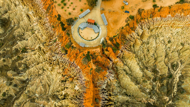 Aerial of the sandstone erosion landscape of Miradouro da Lua (Viewpoint of the Moon), south of Luanda, Angola